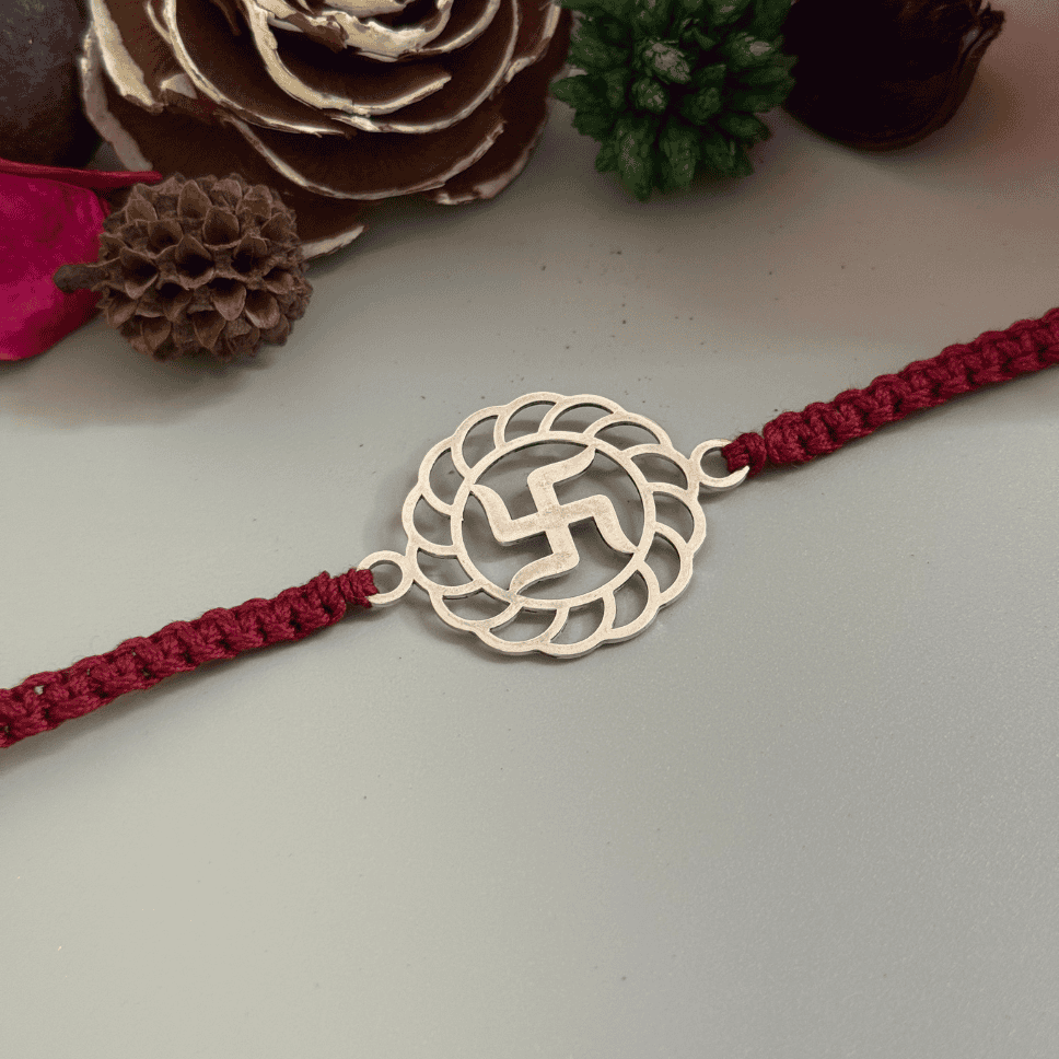 925 SILVER FLORAL SWASTIK RAKHI - Image 2