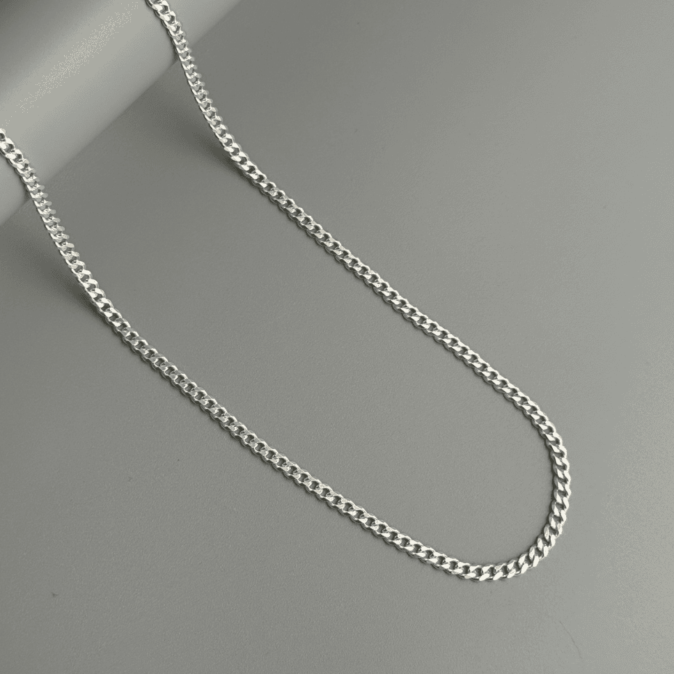 curb chain_curb chain3.5mm_925 silver chain_silver chain_swan creations_unisex silver chain_mens silver chain 925 SILVER CURB CHAIN - 3.5mm - Image 1