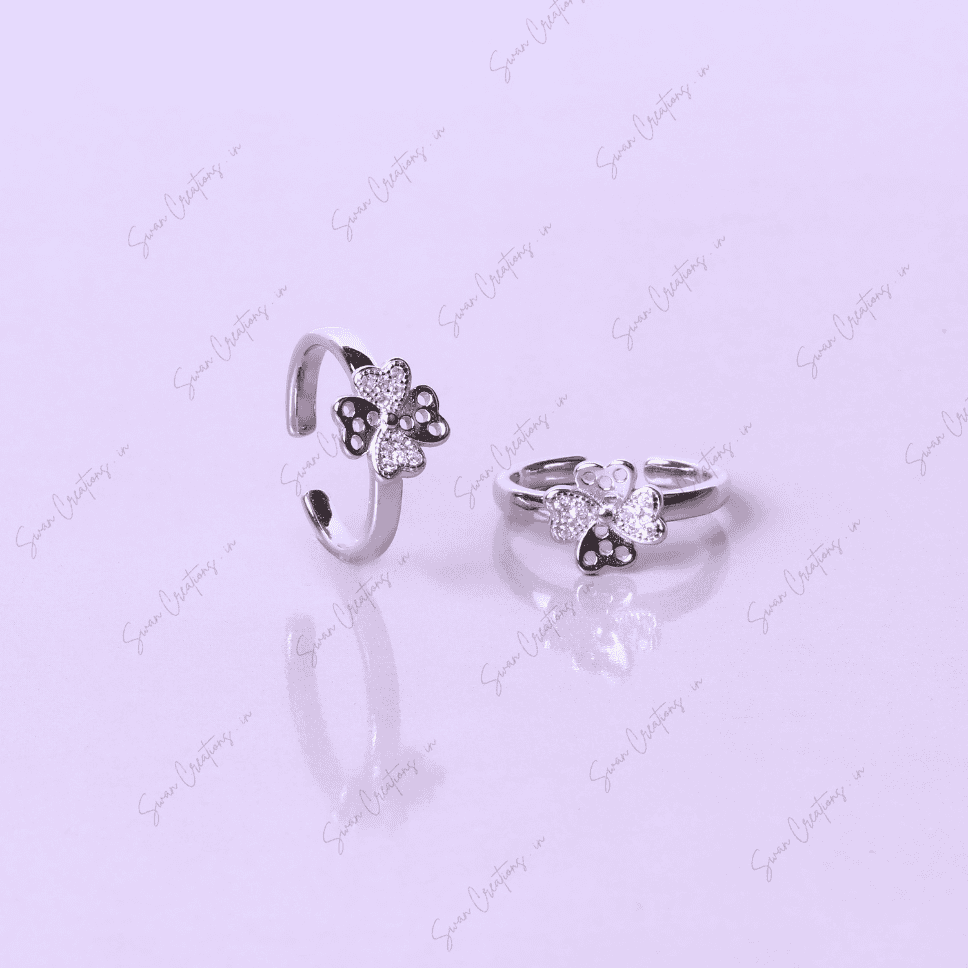 925 SILVER ADJUSTABLE TOE RINGS - CRYSTAL FLORA - Image 1