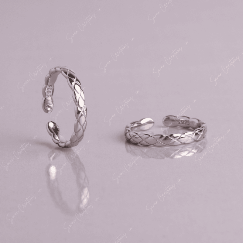 925 SILVER ADJUSTABLE TOE RINGS - SILVER BRAID - Swan Creations