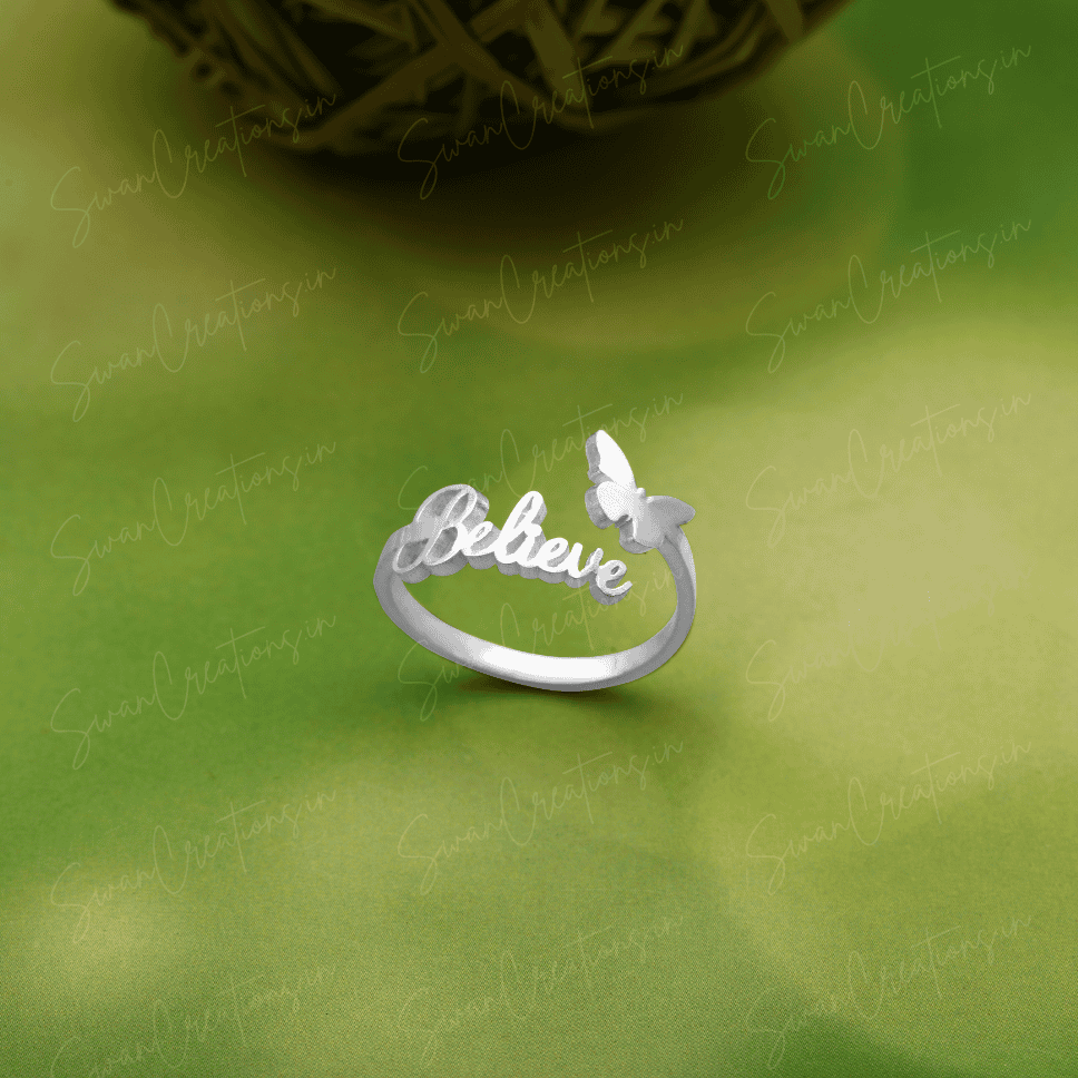 BUTTERFLY RING_925 SILVER ADJUSTABLE NAME RING_SILVER GIFTS_SILVER RINGS_TRENDY RINGS_CUSTOMISED RINGS 925 SILVER ADJUSTABLE NAME RING - BUTTERFLY - Image 1