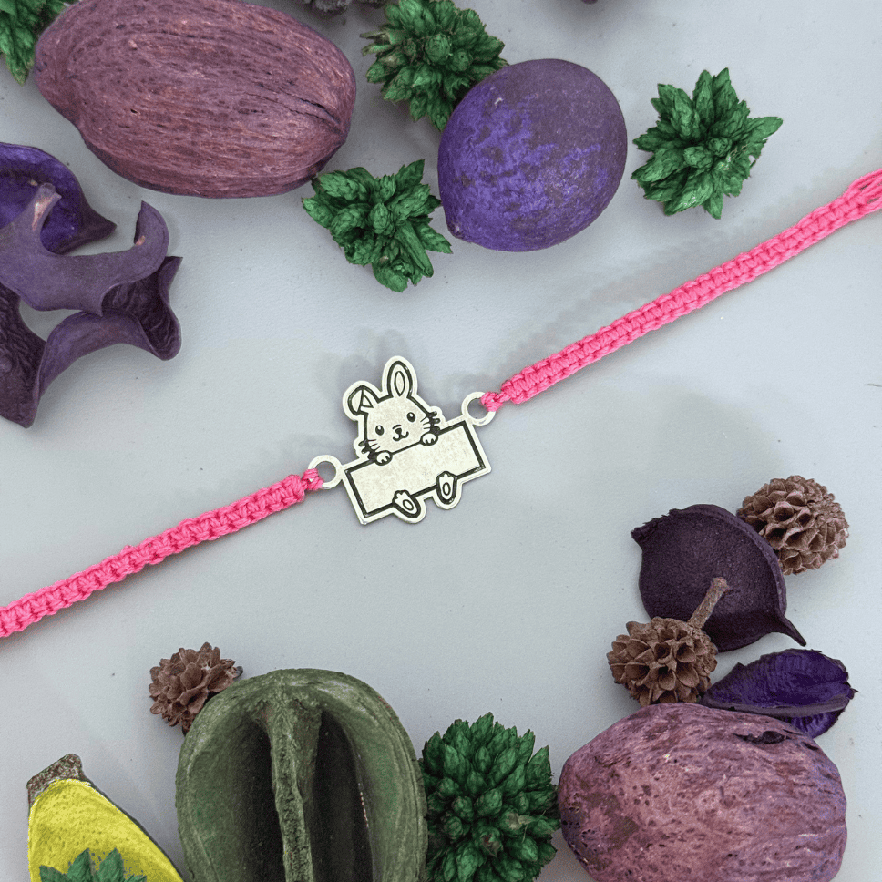 little bunny rakhi_925 silver rakhis_rakhis for raksha bandhan_initial letter rakhis_gifts_raksha bandhan_special rakhis_brother sister gifts 925 SILVER LITTLE BUNNY NAME RAKHI - Image 1