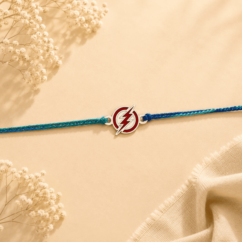 925 silver rakhis - rakhis - bracelets - raksha bandhan - swan creations - flash logo - double flash - superhero - marvel 925 SILVER FLASH RAKHI - Image 1