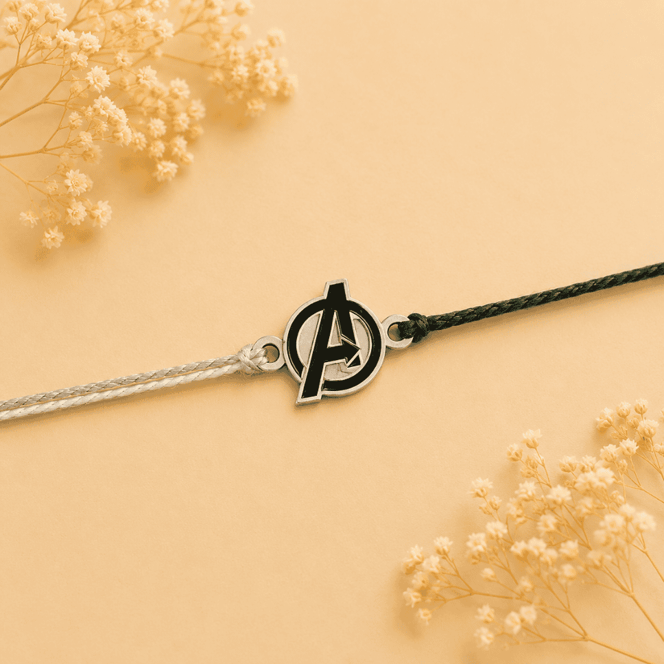925 silver rakhis - rakhis - bracelets - swan creations - avengers - superhero rakhis - raksha bandhan - rakhis for brothers - marvel fans 925 SILVER AVENGERS RAKHI - Image 1