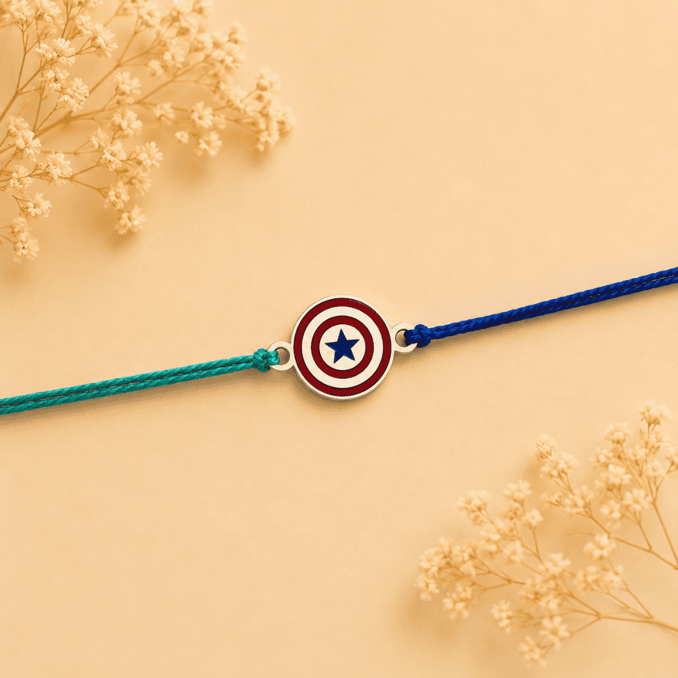 925 silverrakhi - rakhis - bracelets - rakhis for raksha bandhan - captain america - superhero rakhis - raksha bandhan - swan creations 925 SILVER CAPTAIN AMERICA RAKHI - Image 1