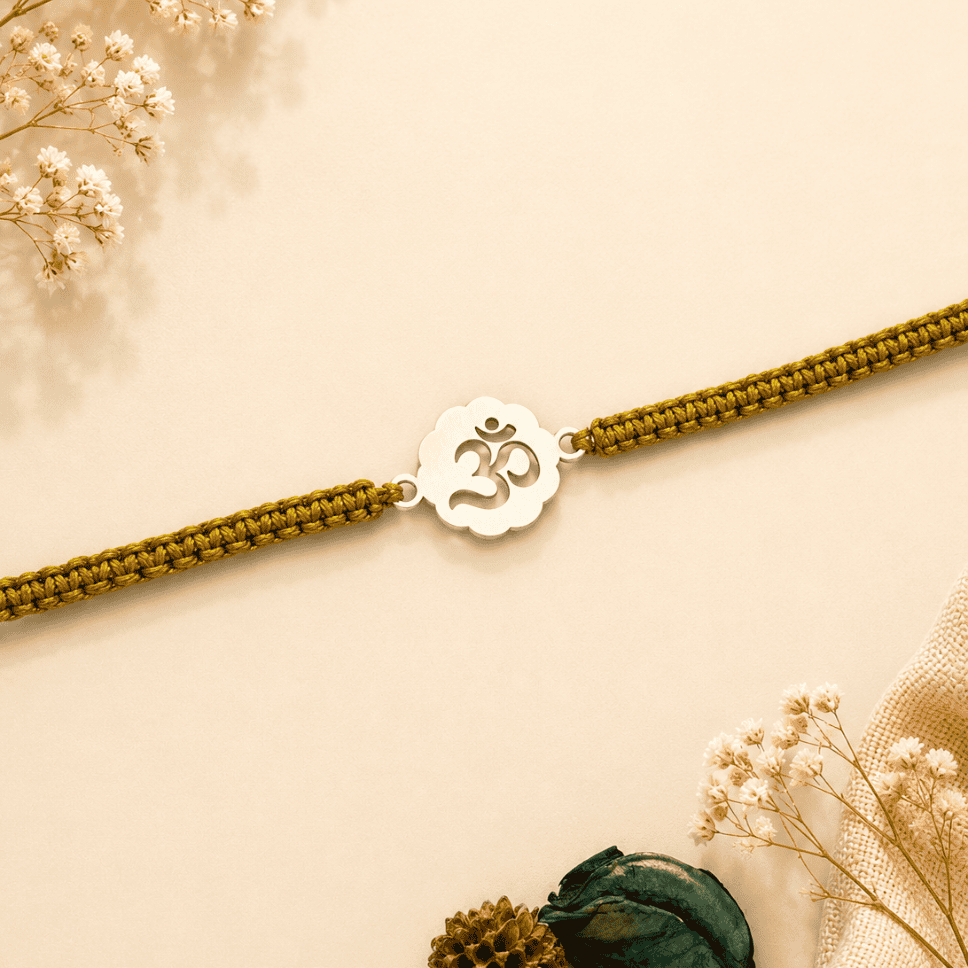 aum bandhan rakhi_925 silver rakhis_rakhis for raksha bandhan_rakis_silver rakhis_gifts_raksha bandhan_special rakhis_brother sister gifts 925 SILVER AUM BANDHAN RAKHI - Image 1