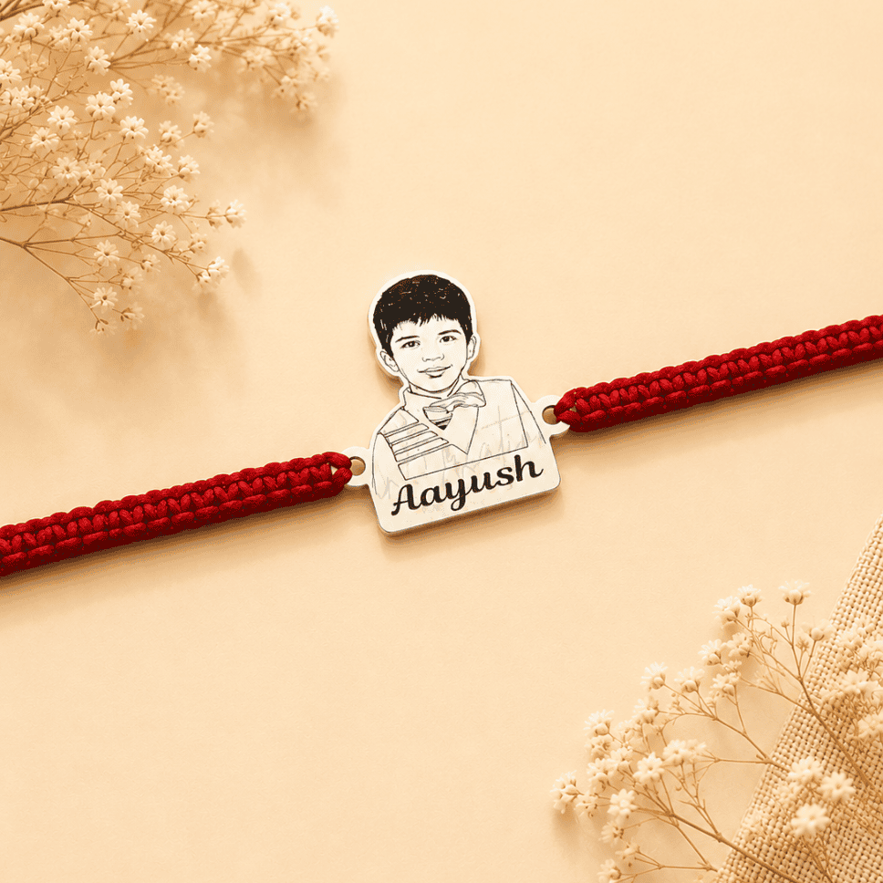 customised photo rakhi_925 silver rakhis_rakhis for raksha bandhan_rakhis_gifts_raksha bandhan_special rakhis_brother sister gifts 925 SILVER PHOTO NAME RAKHI - Image 1