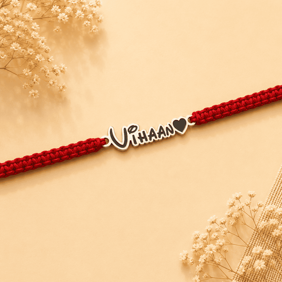 disney font customised name rakhi_925 silver rakhis_rakhis for raksha bandhan_rakhis_gifts_raksha bandhan_special rakhis_brother sister gifts 925 SILVER DISNEY FONT NAME RAKHI WITH HEART - Image 1