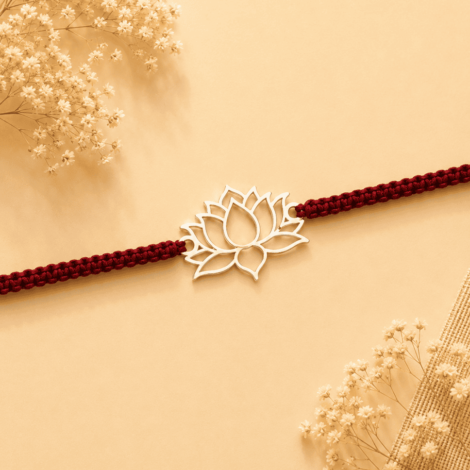 lotus rakhi_925 silver rakhis_rakhis for raksha bandhan_rakis_silver rakhis_gifts_raksha bandhan_special rakhis_brother sister gifts 925 SILVER LOTUS RAKHI - Image 1
