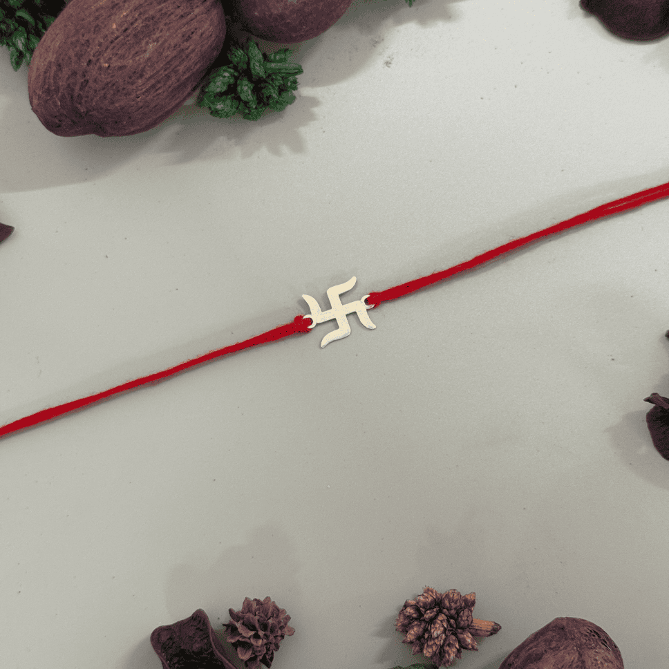 simple swastik rakhi_925 silver rakhis_rakhis for raksha bandhan_rakis_silver rakhis_gifts_raksha bandhan_special rakhis_brother sister gifts 925 SILVER SIMPLE SWASTIK RAKHI - Image 1